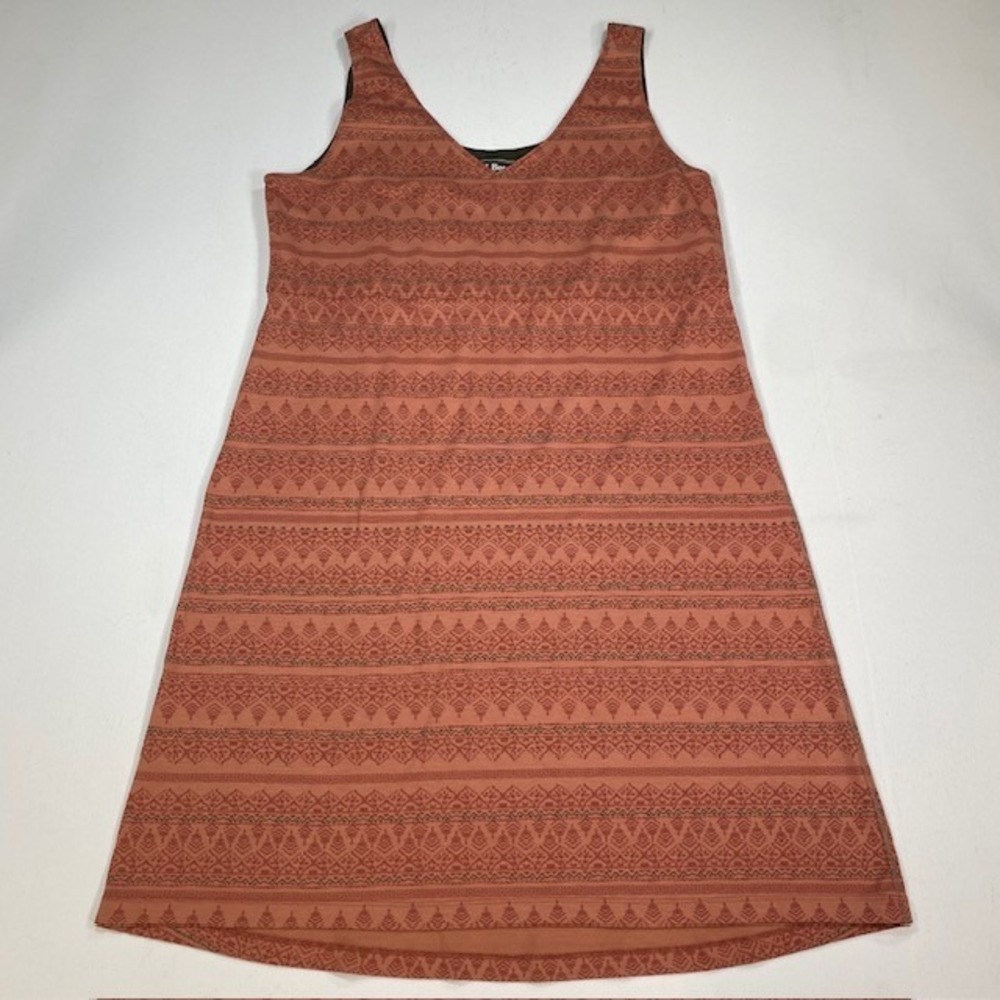 LL Bean Women L Regular Terracotta Geometric Print V-Neck Sleeveless Shift Dress